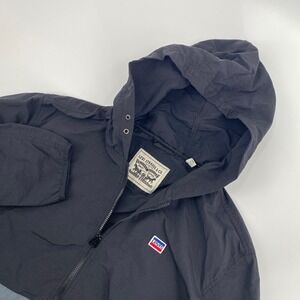 Levis Anorak Windbreaker Mens XXL Black Green Half Zip Hooded Jacket 90s Outdoor